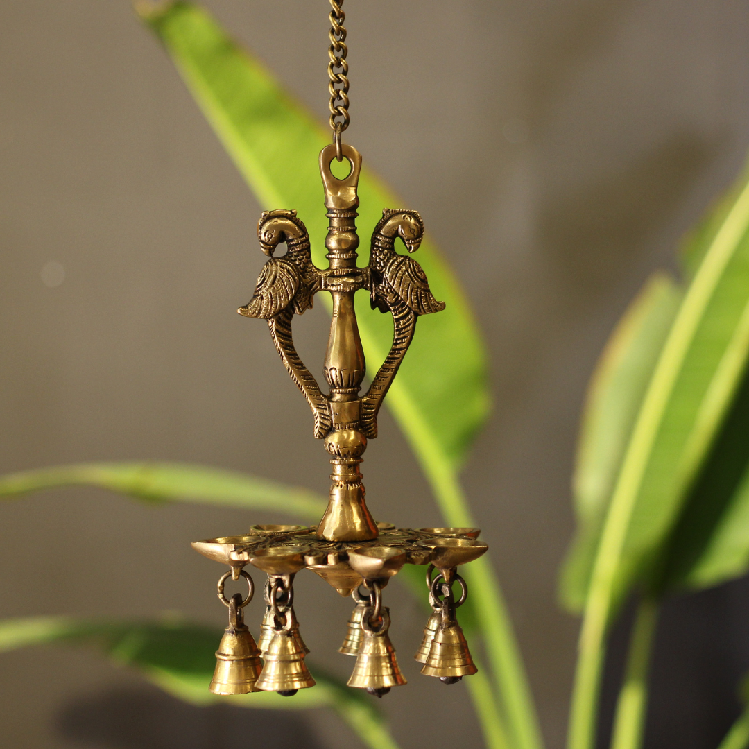 Brass Parrot Oil Hanging Diya