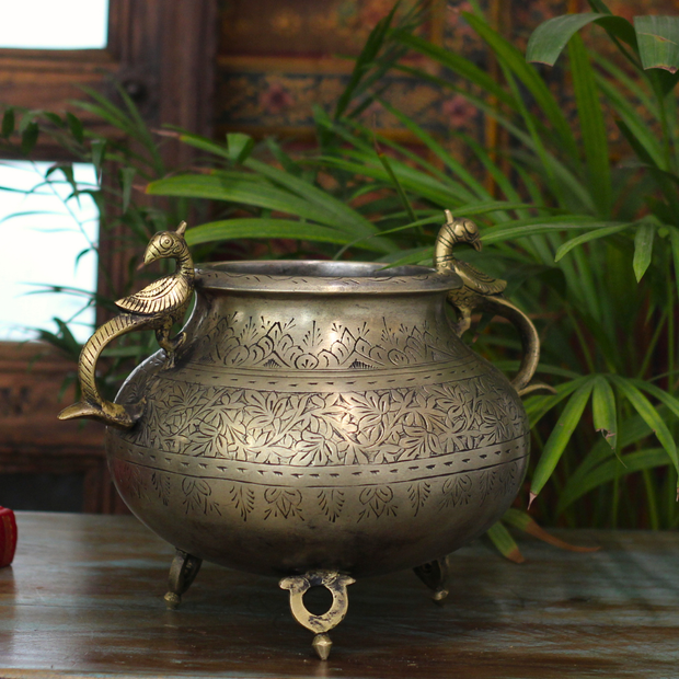 Brass Vintage Carved Planter