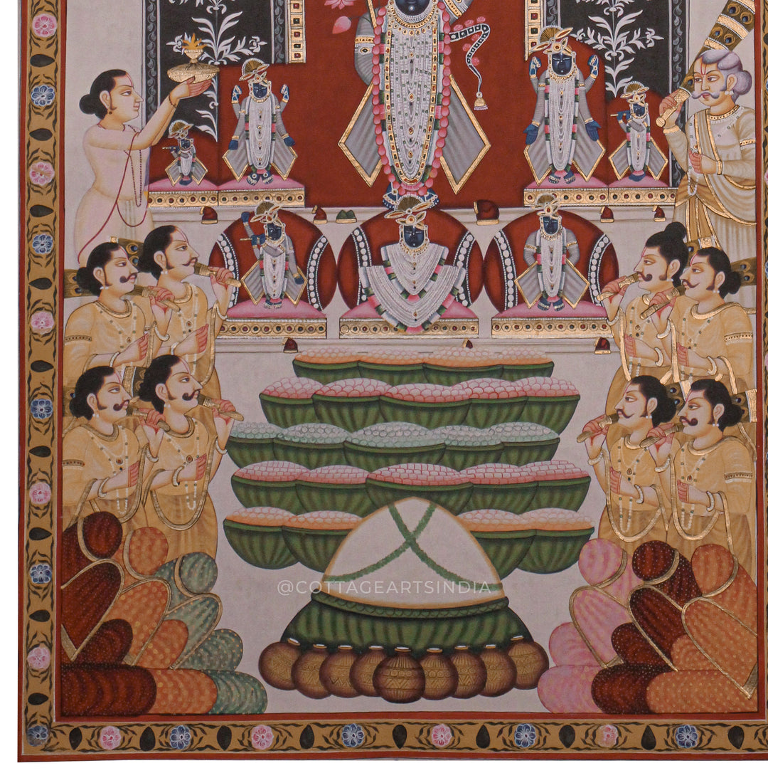Shrinathji Annakut Darshan Pichwai Painting – Nathdwara Temple Festival Scene