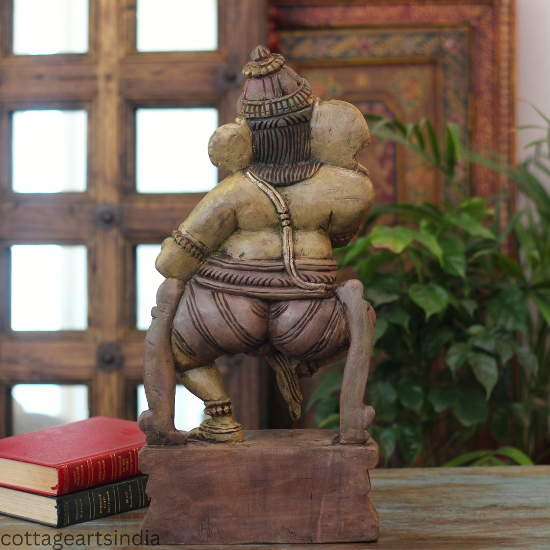Handcrafted Wooden Ganesha Playing Manjira | Indian Home Decor