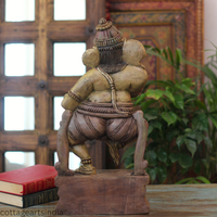 Handcrafted Wooden Ganesha Playing Manjira | Indian Home Decor