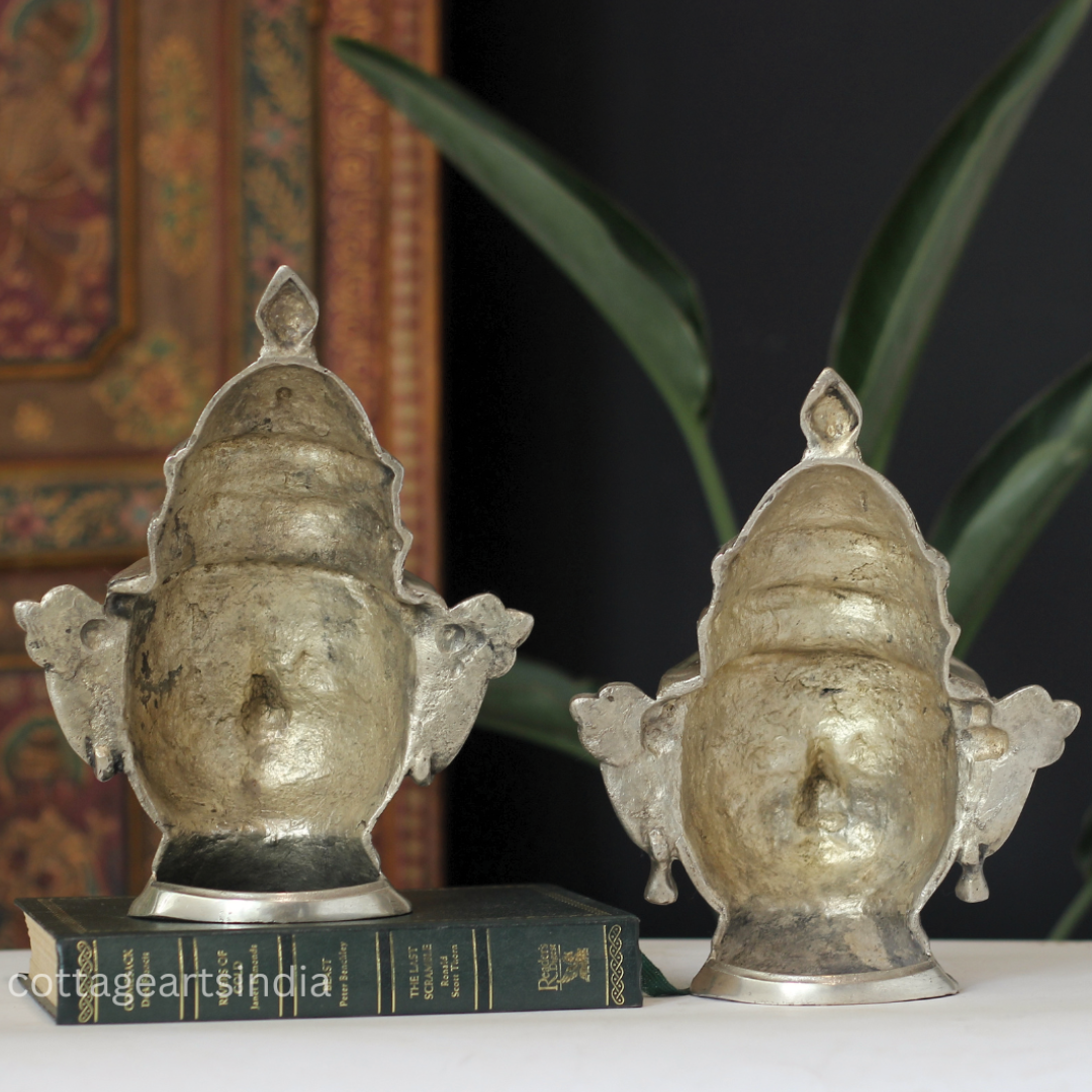 Silver Finished - Brass Shiva And Gauri Mukhlingam Mask