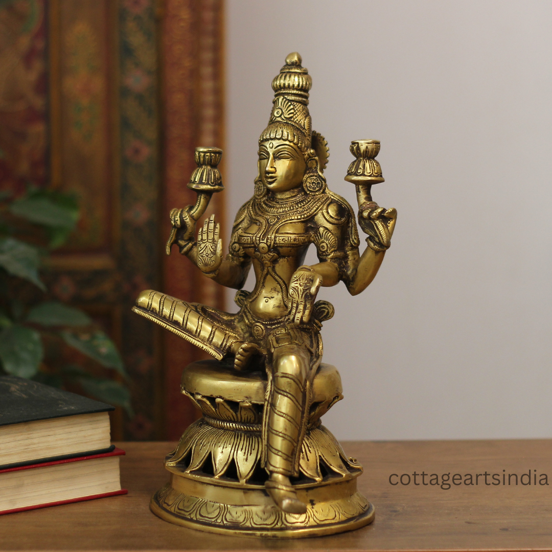 Brass Laxmi Sitting on Lotus 12.5''