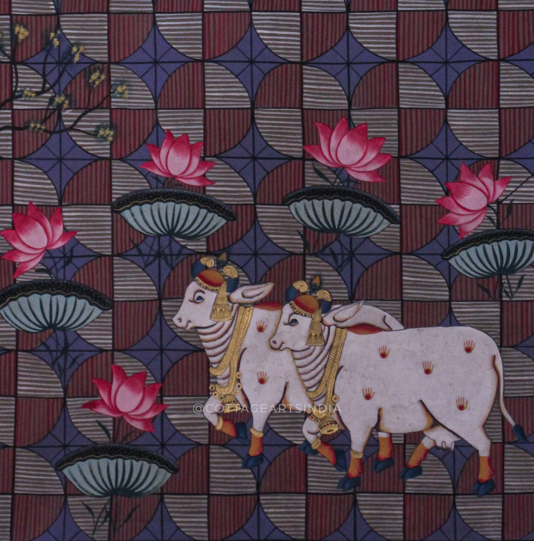 Cow and Lotus Pichwai Painting
