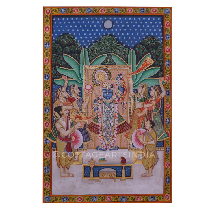 Shrinathji in Chandra Ratri Seva – Moonlit Nathdwara Pichwai