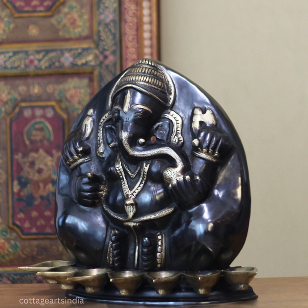 Ganesha Sculpture with Lotus Diyas | Traditional Indian Diya Décor