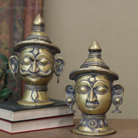 Brass Mukhlingam Set Antique Finish-Shiva and Gauri 9.5"