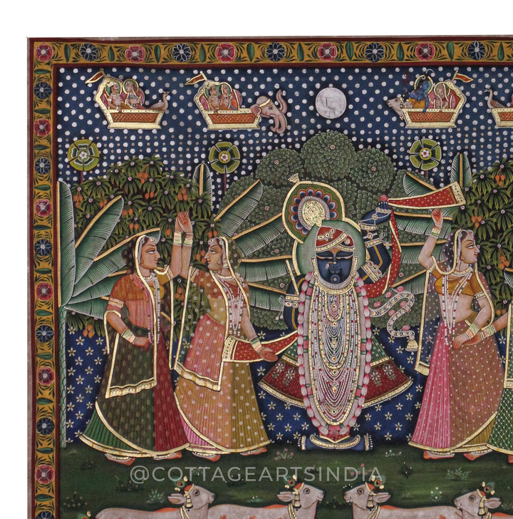 Raas Leela of Shrinathji with Gopis and Sacred Cows -Traditional Pichwai Painting