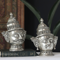 Silver Finished - Brass Shiva And Gauri Mukhlingam Mask