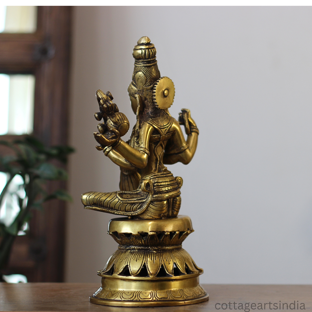 Brass Saraswati on Lotus Stand 13"