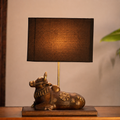 Handcrafted Nandi Bull Table Lamp | Shiva Inspired Decorative Wooden Base Lighting