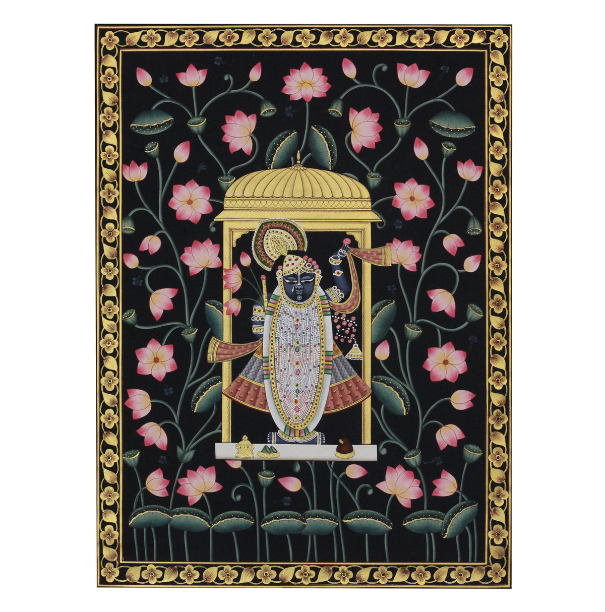 Shrinathji Lotus Blossom Pichwai Painting | Handcrafted Gold Foil Art