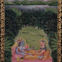Pichwai Painting - Shrinathji and Swaminiji in Moonlit Vihar Leela