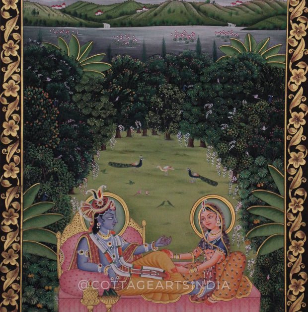 Pichwai Painting - Shrinathji and Swaminiji in Moonlit Vihar Leela