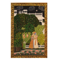 Traditional Indian Miniature Painting of Radha Krishna in Palace Garden