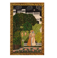 Traditional Indian Miniature Painting of Radha Krishna in Palace Garden