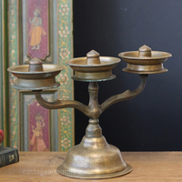 Brass Vintage Kavara Vilakku – 3 Branched Traditional Oil Lamp