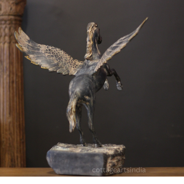 Mythical Winged Horse Brass Sculpture | Black Antique Finish | Symbol of Strength & Freedom