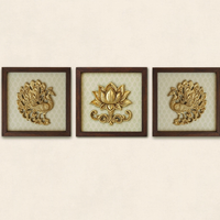 Set of Three Brass Peacock And Lotus Wall Frames