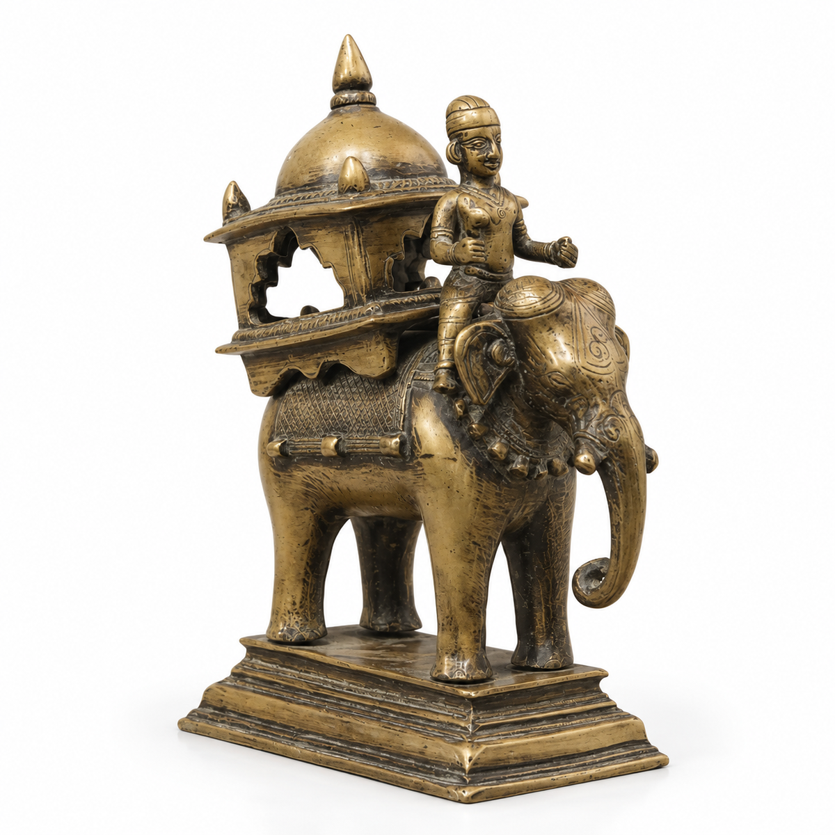 Brass Vintage Elephant With Mahavat 10"