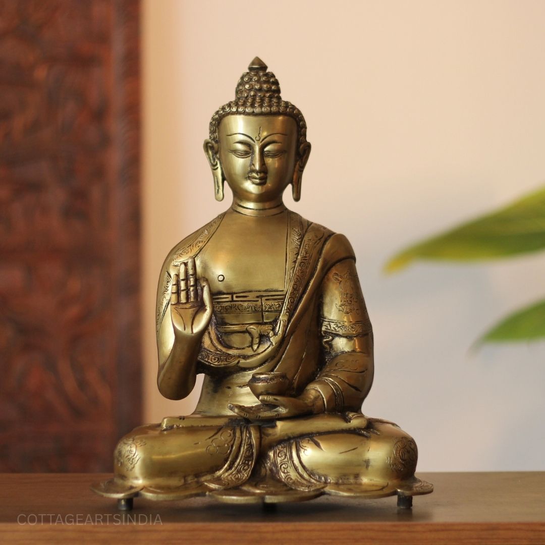 Brass Buddha Statue | Meditation & Blessing Pose Sculpture