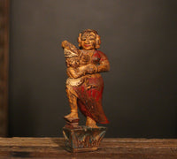 Vintage Handpainted Wooden Mother & Child Figurine -A Rare Find