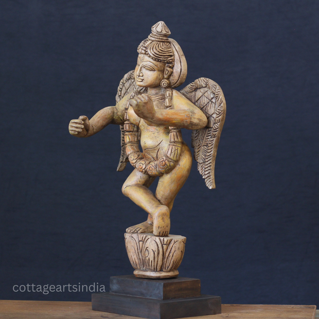 Hand-Carved Wooden Winged Angel Figure | Single