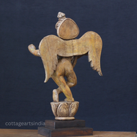 Hand-Carved Wooden Winged Angel Figure | Single