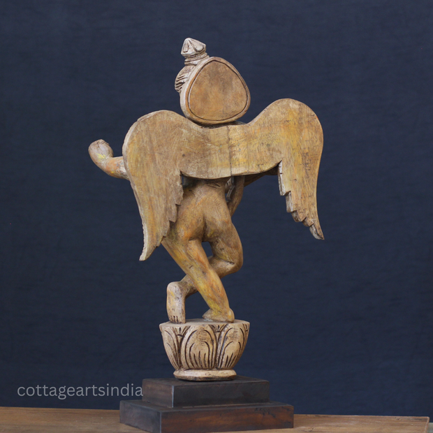 Hand-Carved Wooden Winged Angel Figure | Single