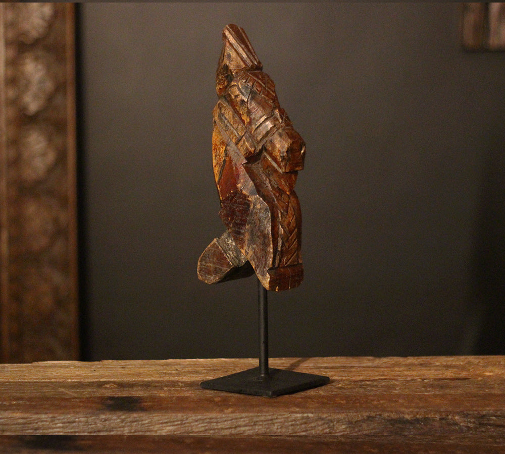 Vintage Handcarved Wooden Horse Sculpture on Stand