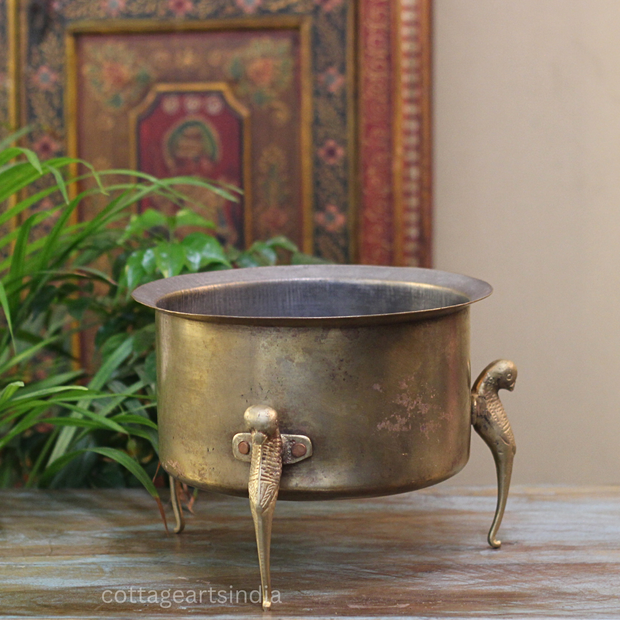 Brass Vintage Carved Planter