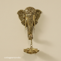 Handcrafted Brass Elephant Wall Hanging with Lotus Diya | Traditional Indian Wall Décor