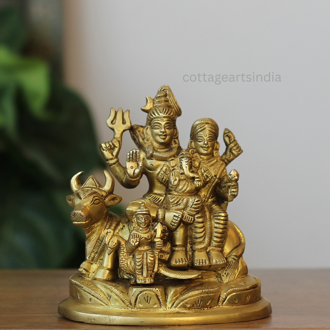 Handcrafted Brass Shiva Parivar Idol – Lord Shiva, Parvati, Ganesha & Kartikeya Family Statue