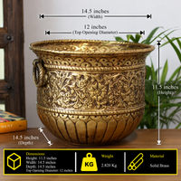 Handcrafted Brass Planter | Antique Floral Engraved Decorative Pot