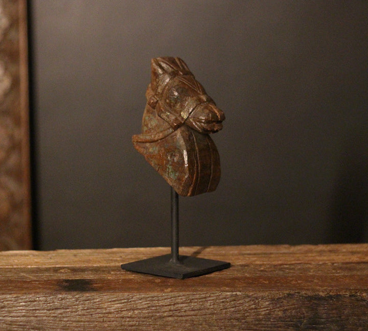 Vintage Handcarved Wooden Horse Head Sculpture on Stand