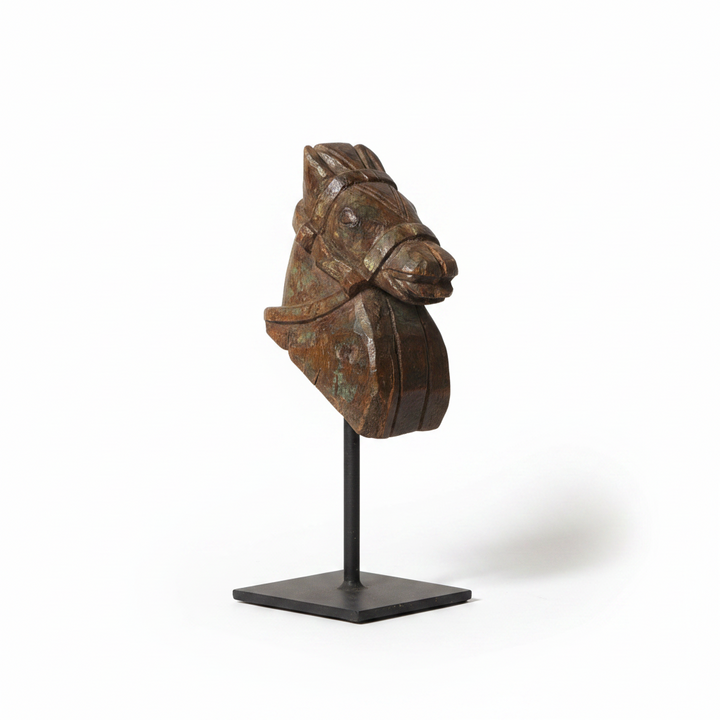 Vintage Handcarved Wooden Horse Head Sculpture on Stand