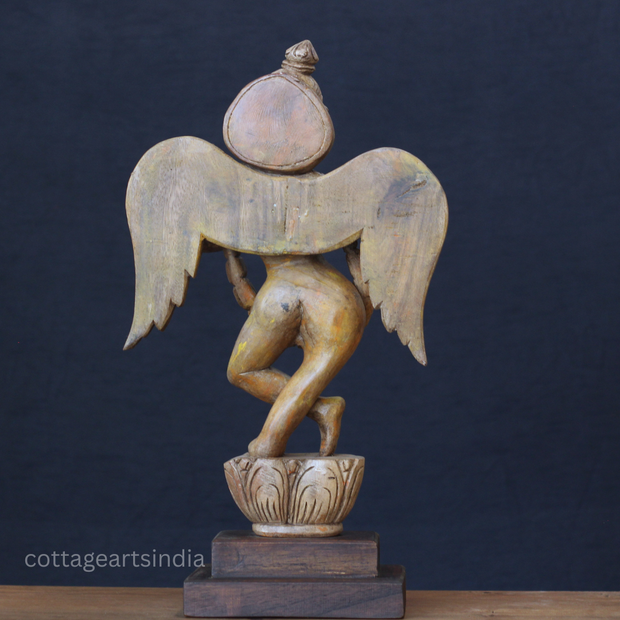 Hand-Carved Wooden Winged Angel Figure | Single