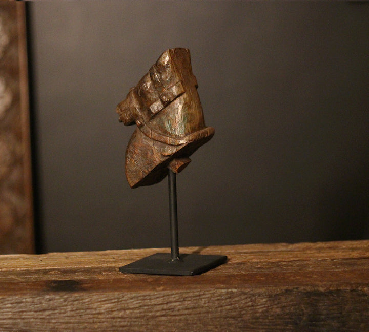 Vintage Handcarved Wooden Horse Head Sculpture on Stand