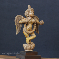 Hand-Carved Wooden Winged Angel Figure | Single