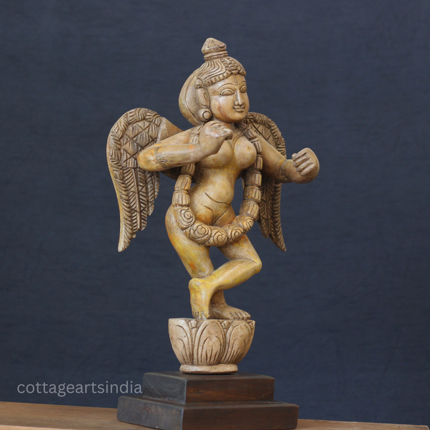 Hand-Carved Wooden Winged Angel Figure | Single