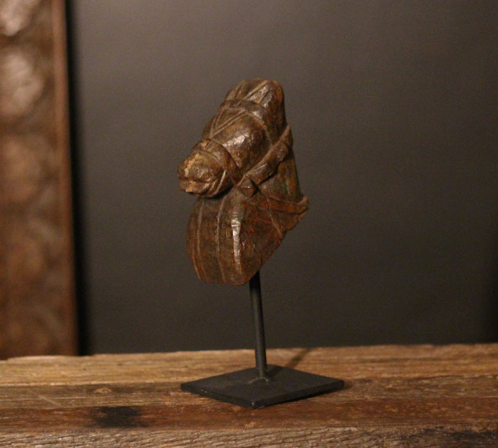 Vintage Handcarved Wooden Horse Head Sculpture on Stand