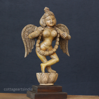 Hand-Carved Wooden Winged Angel Figure | Single