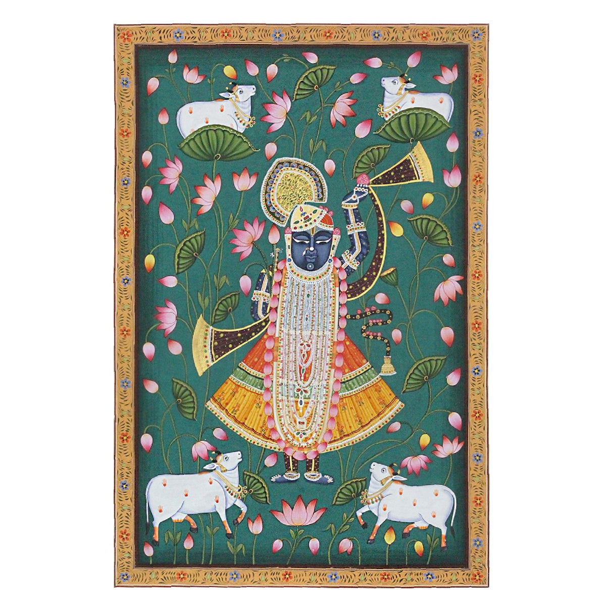 Hand-Painted Shrinathji Lotus Pichwai Painting | Nathdwara Devotional Art