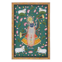 Hand-Painted Shrinathji Lotus Pichwai Painting | Nathdwara Devotional Art