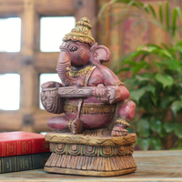 Handcrafted Sitting Wooden Ganesha Playing Veena