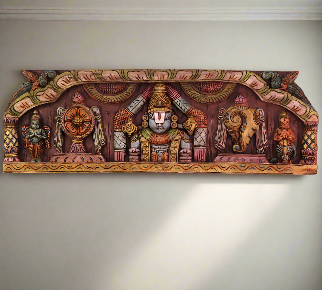 Wooden Hand Carved  Wall Panel Tirupati Balaji