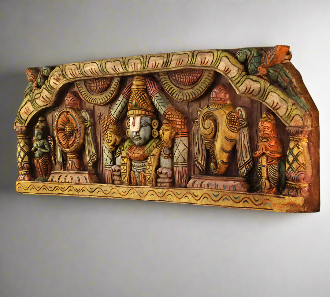 Wooden Hand Carved  Wall Panel Tirupati Balaji