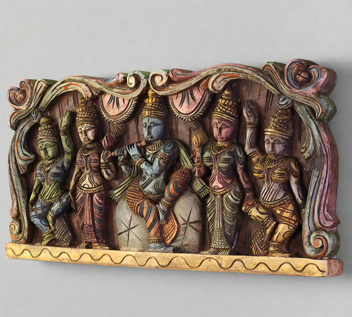 Wooden Hand Carved Wall Panel Krishna