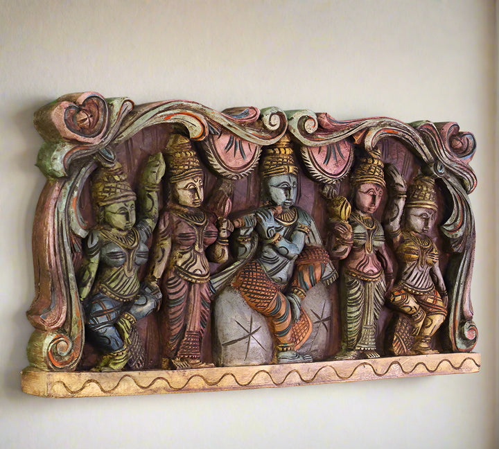 Wooden Hand Carved Wall Panel Krishna