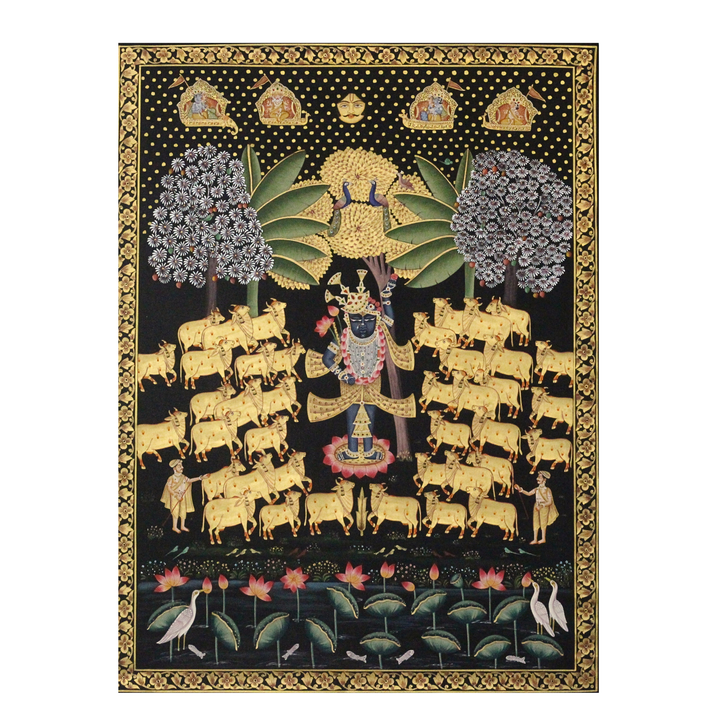 Shrinathji Pichwai Painting with Cows Under Kadamba Tree